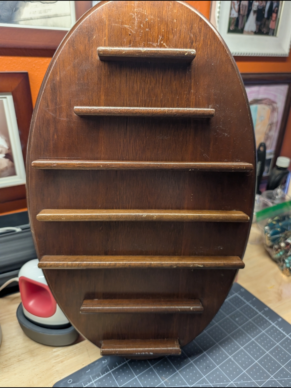 Wooden Oval Display Stand with Multi-Tiered Shelves